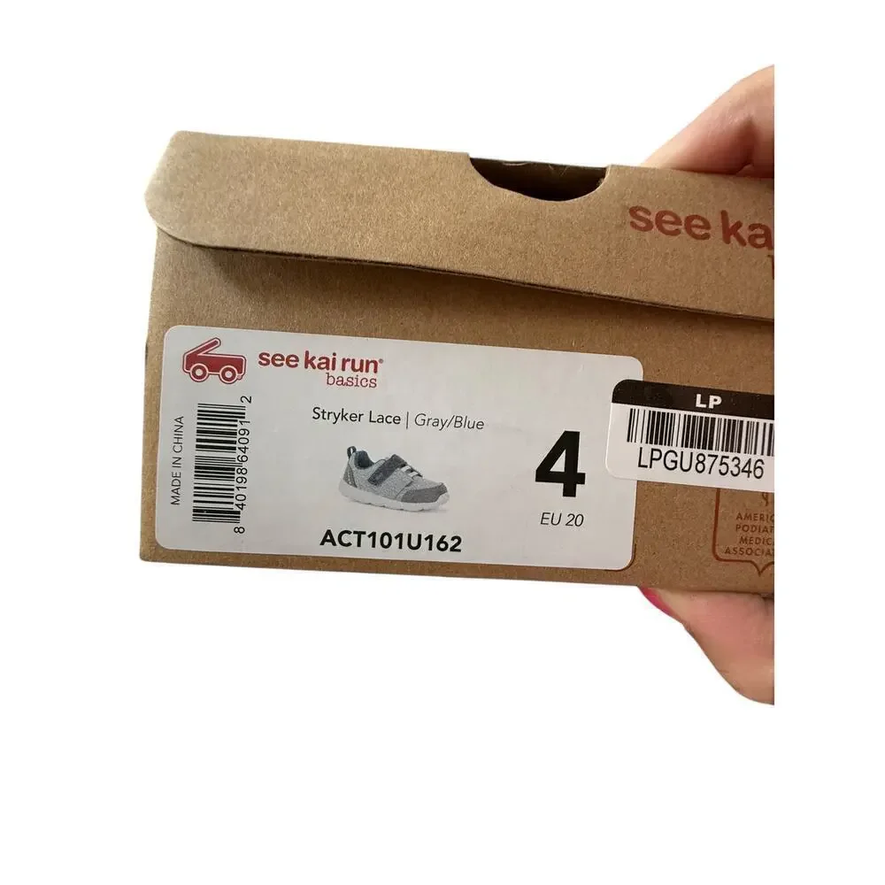 NIB See Kai Run Toddler Gray/Blue Stryker Lace Sneakers Size 4
